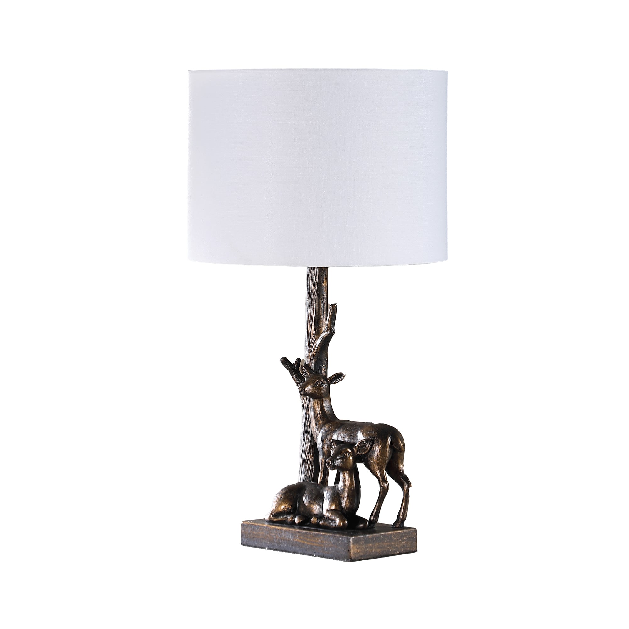 Manhattan Lane - 20 Inch Accent Table Lamp, Dual Roe Deer Design, Drum Shade - Bronze, White