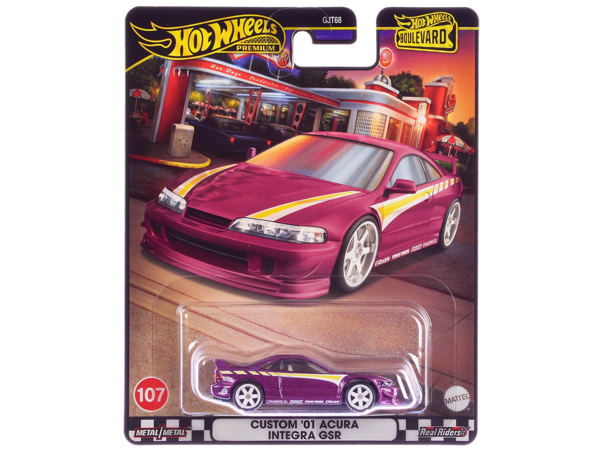 GJT68 Hot Wheels Premium 1 Hot Dogs Sandwiches do Fat7a Triad Pitor HOLWheels BOULEVARD - OR OSE MOTe Ead 107 Cnatins A. SOL POP FS LhEN EMATTEL E METAL|METAL METAL METAL CUSTOM '01 ACURA INTEGRA GSR Real Riders