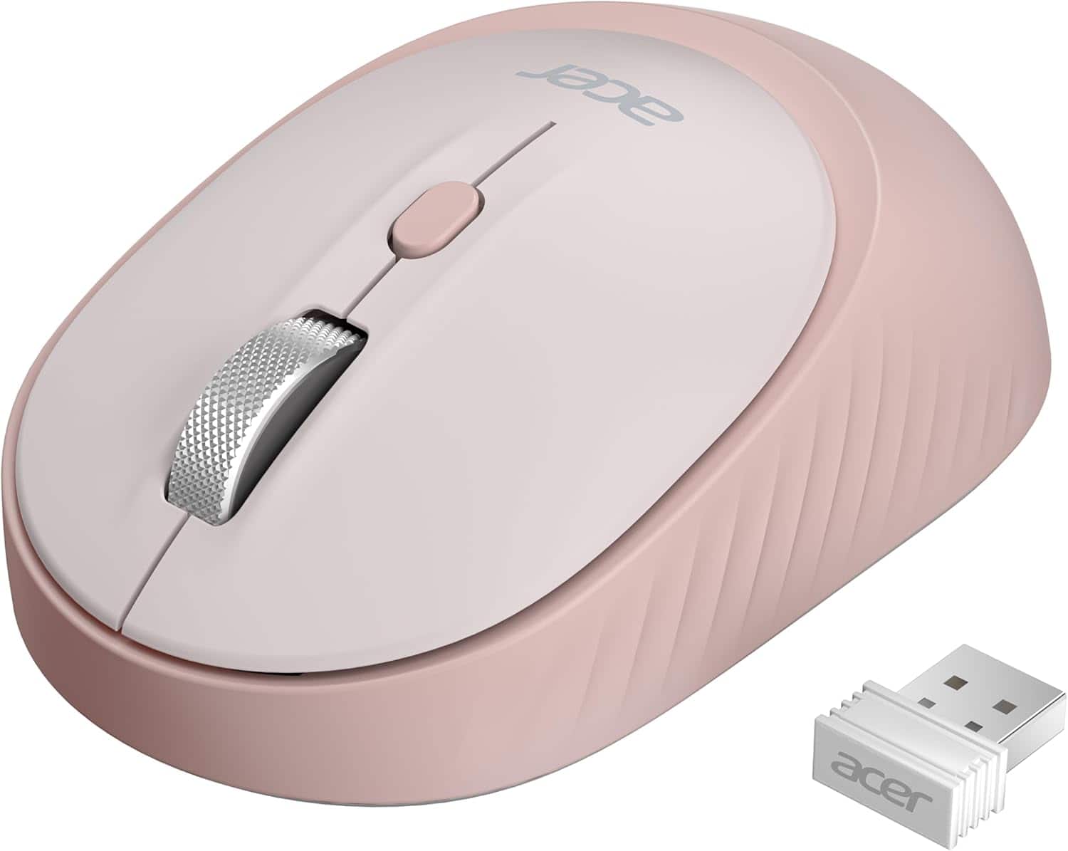 Acer - Bluetooth Wireless Mouse for Laptop(BT5.2+2.4GHz), Small to Medium Size, Left & Right Handed Office USB Mice - Wireless - Pink