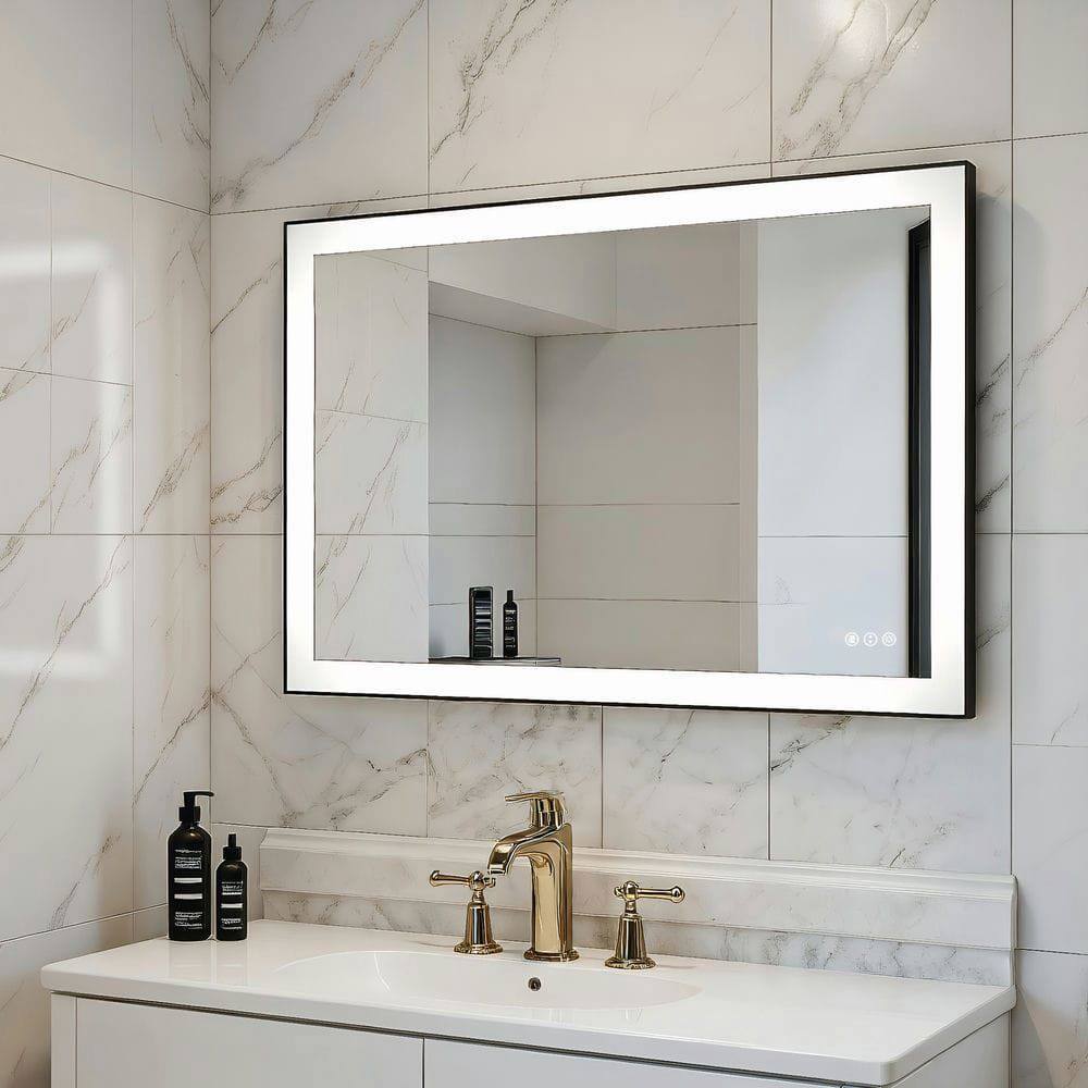 Alt View 5. Kadyn - 48x32 Inch Extra Wide Rectangle LED Bathroom Mirror with Black Frame - Black.