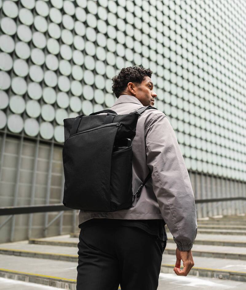 Alt View 9. ALPAKA - Flow Totepack Laptop Backpack for Men, 16" Laptop Compartment + 11" Tablet Sleeve, Tote/Backpack, Bottle Pocket - Black Axoflux 400D Washed Nylon.