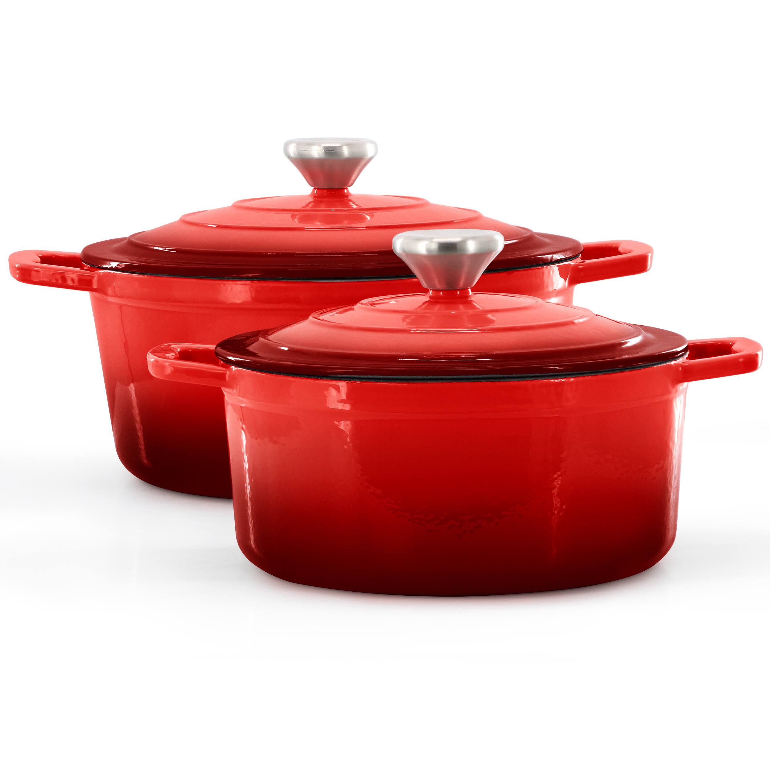 Alt View 1. MegaChef - MegaChef 7 Piece Enameled Cast Iron Cookware Set in Red - Red.