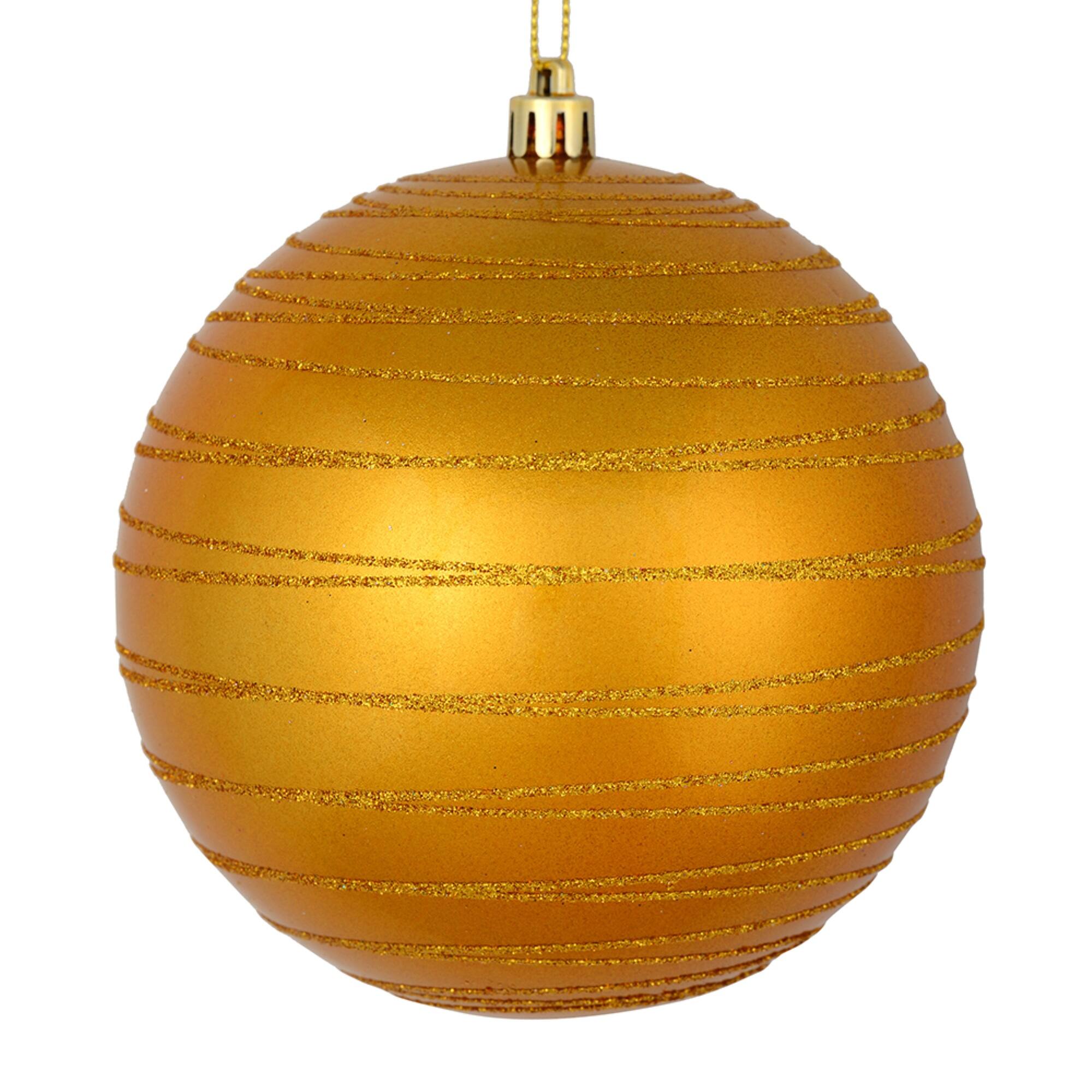 Front. Vickerman - 6" Antique Gold Candy Glitter Ball 3 per Bag - Antique Gold.