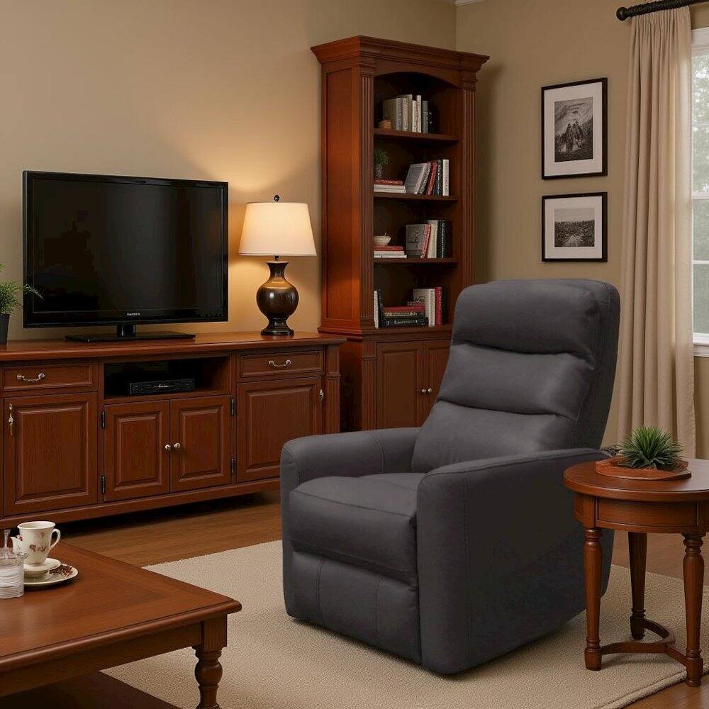 Left. Starlight Canyon Home - Chocolate Swivel Recliner Chair with Glider Base and Soft Fabric Comfort - Dark Brown.