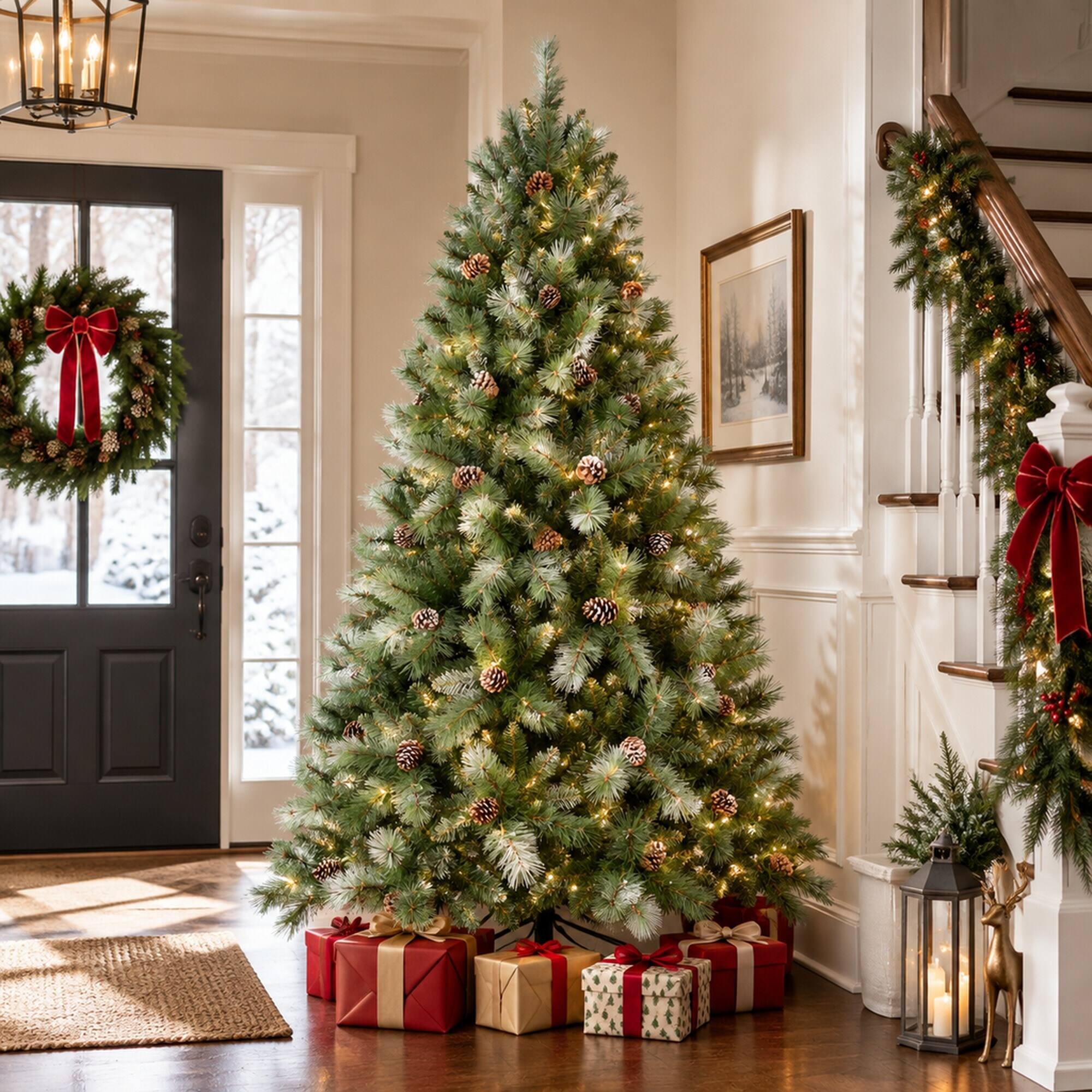 RYHNUYNE 9 Ft Full Artificial Christmas Tree With 122 Pine Cones 2518 ...