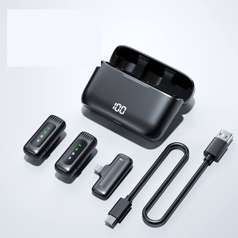Alt View 4. Cluzine - Wireless Lavalier Mic with Digital Display Charging Case for Live Streaming & Recording - Black.