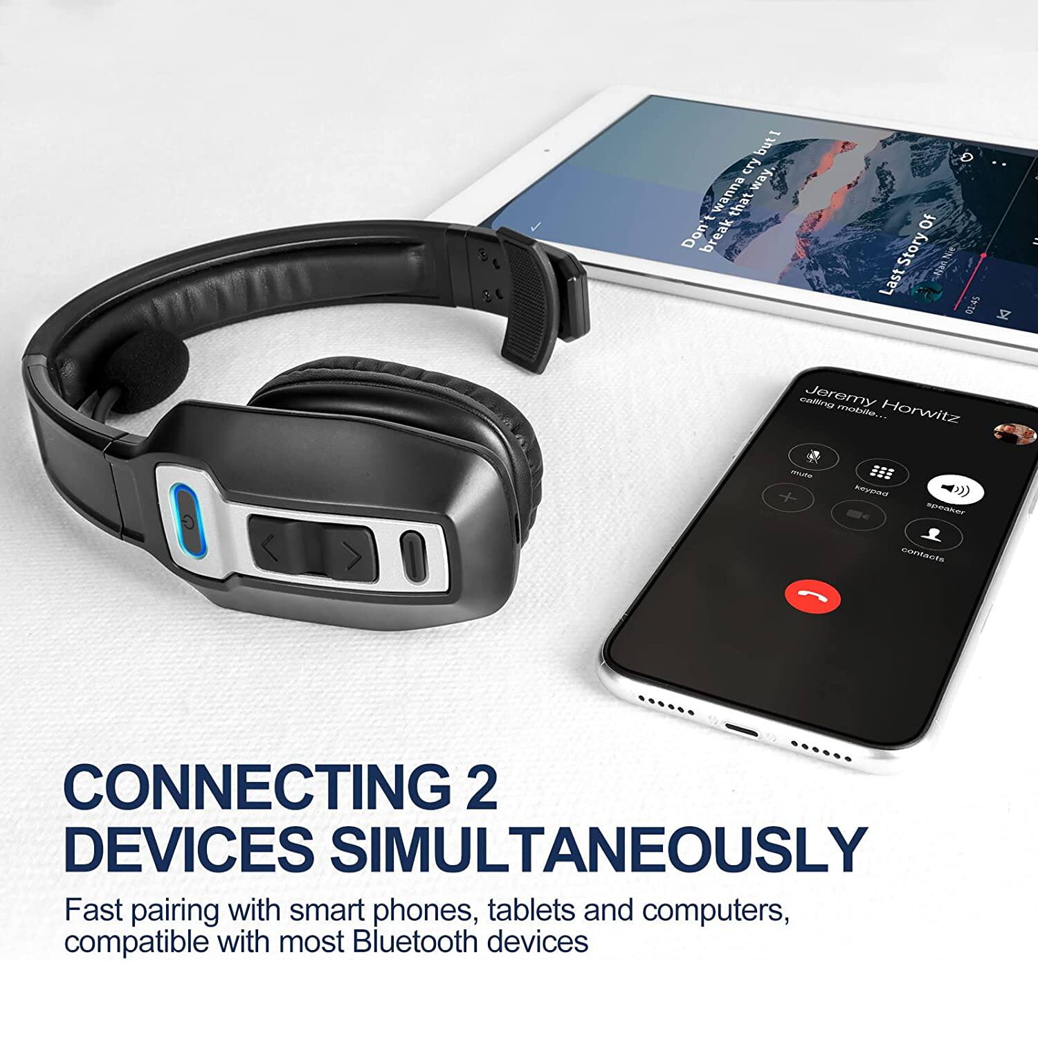 CONNECTING 2 DEVICES SIMULTANEOUSLY

Fast pairing with smart phones, tablets and computers, compatible with most Bluetooth devices