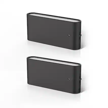 Front. Jandcase - JANDCASE 2-Pack 1W Plug-in Night Light, 3000K Warm Glow, Horizontal Wall Sconce with Up/Down Light, Slide Dimmer - Black.
