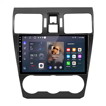 F 6:13 PM
Navi 0 km/h
Music
Application
06:13 Friday
UNKNOWN UNKNOWN
YouTube Video File Manager ImageScan Play Store
DVR REC
Bluetooth Chrome