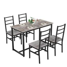 Ecooso - 5-Piece Farmhouse Dining Set: Table with 4 Chairs, Mid-Century Modern - Black