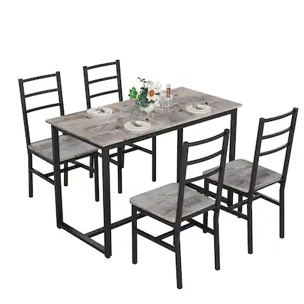 Front. Ecooso - 5-Piece Farmhouse Dining Set: Table with 4 Chairs, Mid-Century Modern - Black.