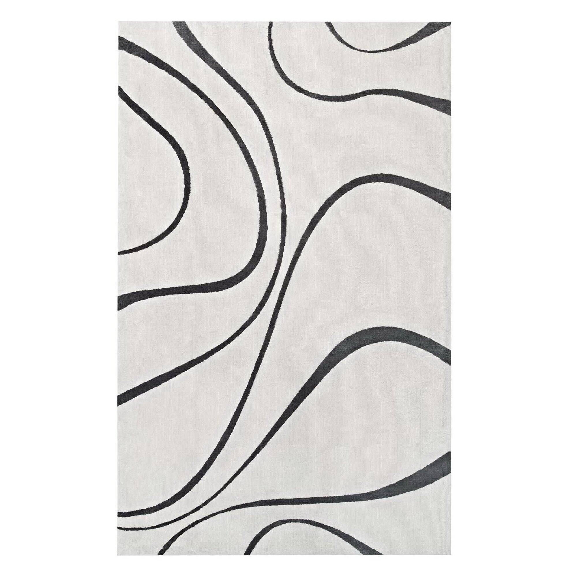 Angle. Modway - Therese Abstract Swirl Area Rug - Ivory and Charcoal.