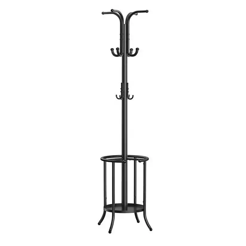 Left. Hivvago - Hivvago Heavy Duty Black Metal Coat Rack with Umbrella Holder - Ink Black.