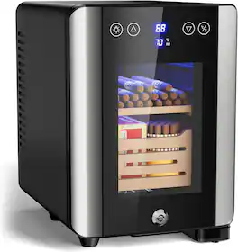 Mirfee - 8L Electric Cigar Humidor - 80 Count Desktop Cabinet with Temp Control, Lock & Wood Shelves - Black