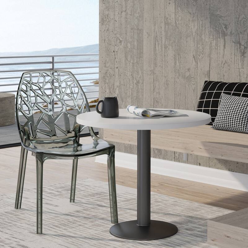 Left. LeisureMod - Cornelia Modern Stackable Accent Dining Chair with Cut Out Backrest Design for Dining Rooms or Patios - Transparent Black.