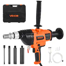 VEVOR - Diamond Core Drilling Machine, 0.8-6.3 in Drilling Diameter, Handheld Dry and Wet Concrete Core Drill Rig with 4 Drill - Black;Orange