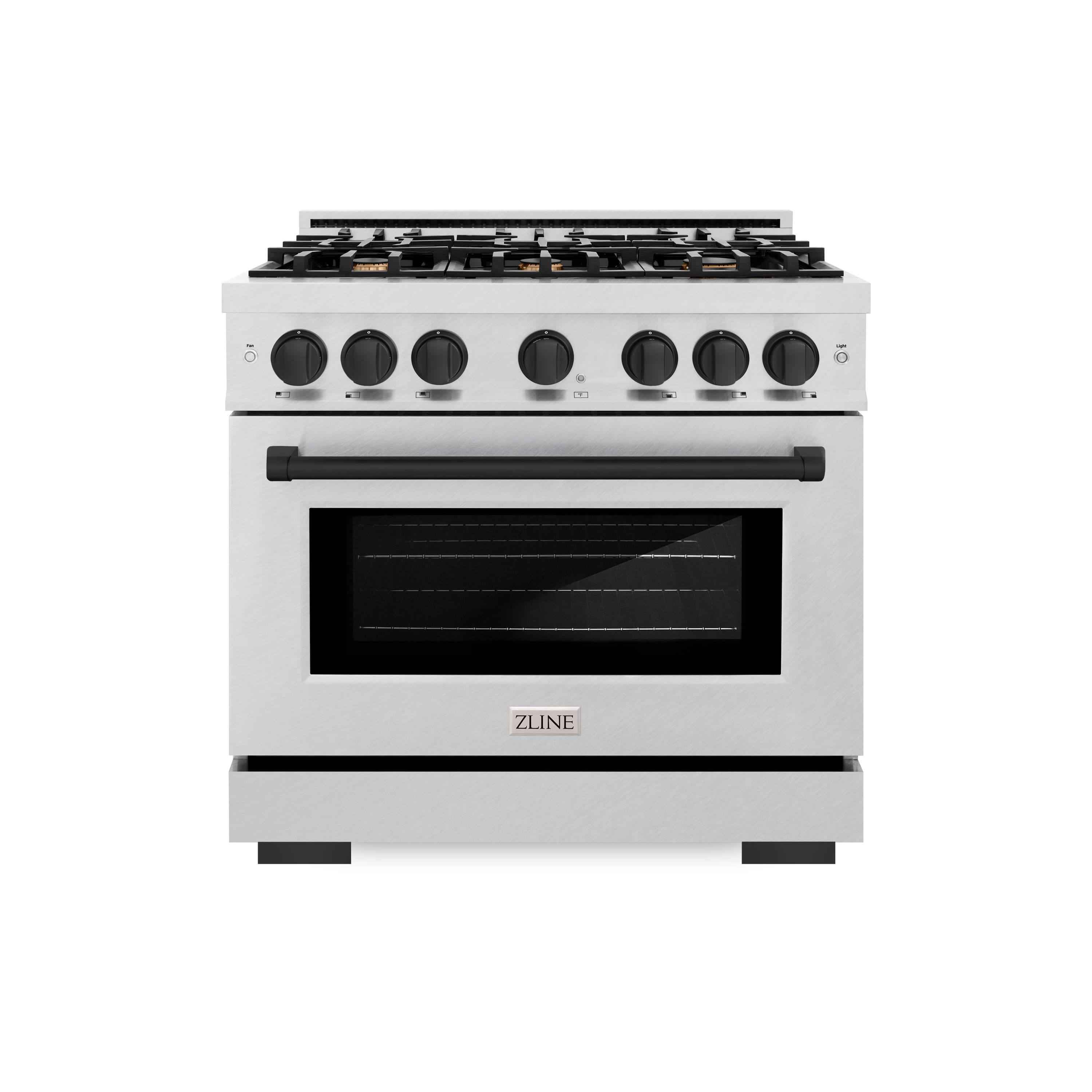 Front. ZLINE - ZLINE Autograph 36 in. Select Dual Fuel Satin Steel Range w/ 6 Burners & Black Accents (HDRSZ-36-MB) - Stainless Steel.