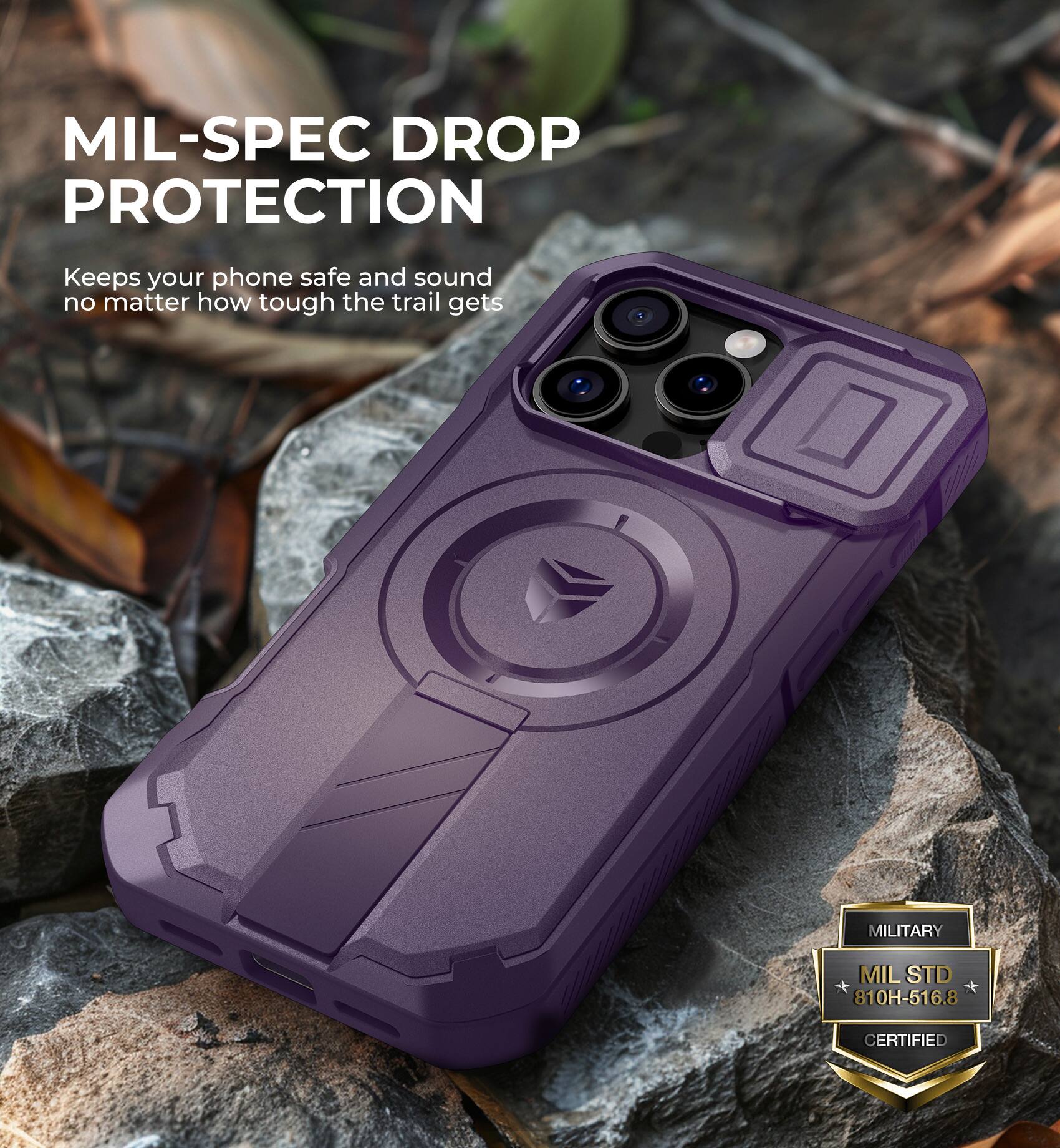 MIL-SPEC DROP PROTECTION
Keeps your phone safe and sound no matter how tough the trail gets
MILITARY MIL STD 810H-516.8 CERTIFIED