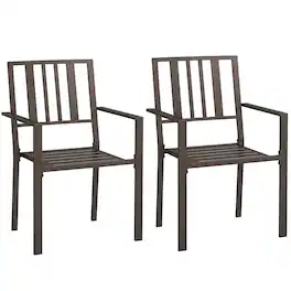 Outsunny - Dining Chairs with Metal Slatted Design - Brown