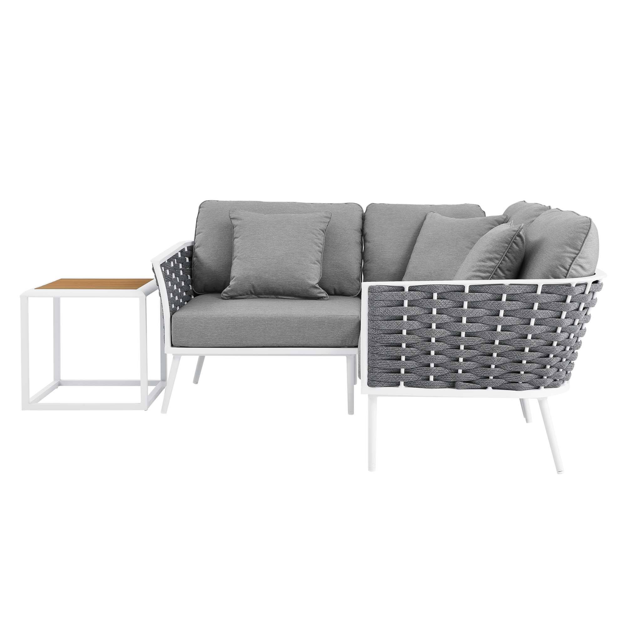 Back. Modway - Stance 4-Piece Outdoor Aluminum Sectional Sofa Set - White Gray.
