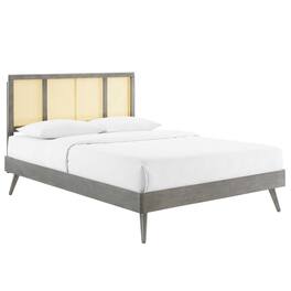 Modway - Kelsea Cane and Wood Full Platform Bed With Splayed Legs - Gray
