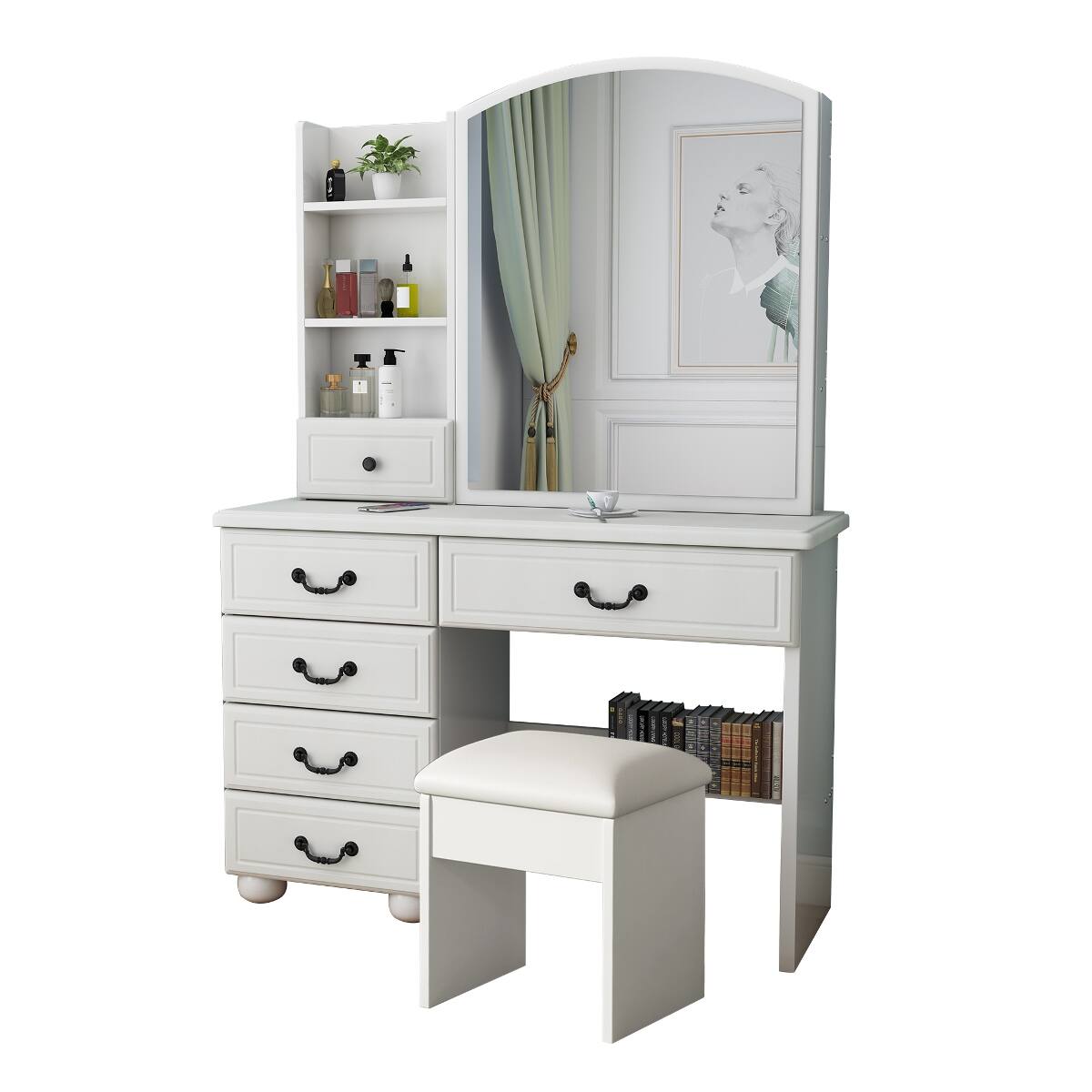 Loheer Makeup Vanity Desk with Large Mirror, Adjustable LED Lights and ...
