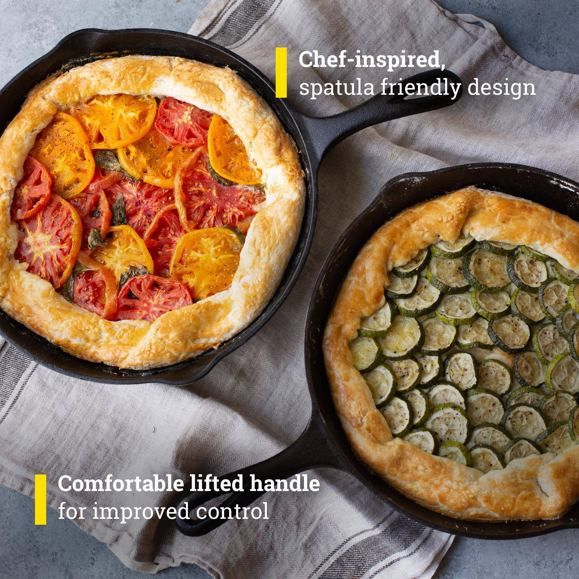 Chef-inspired, spatula friendly design  
Comfortable lifted handle for improved control