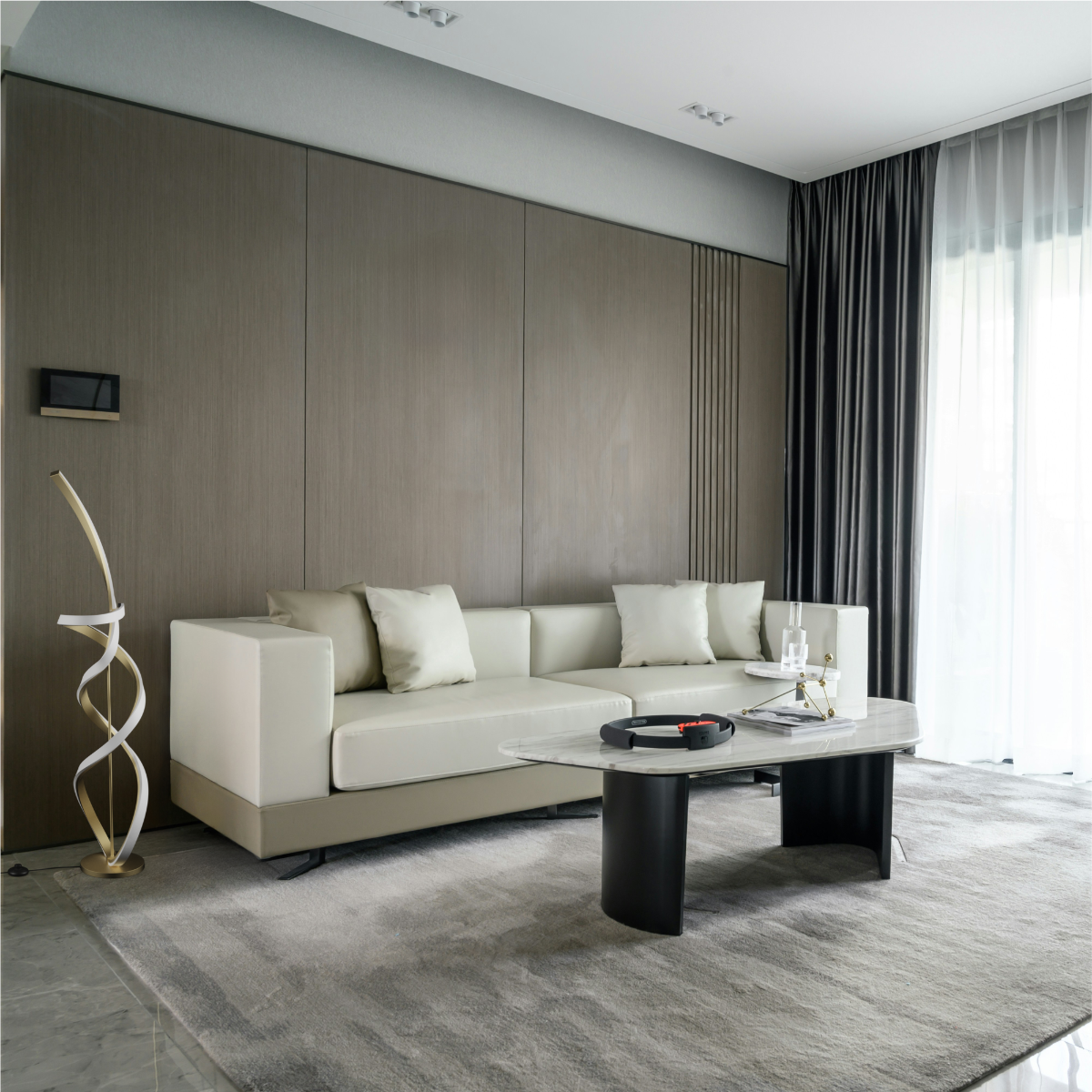Alt View 1. Infibrite - Golden Swirl 31W LED Floor Lamp 59 Inch, 3000K Warm Glow, Stepless Dimming, Matte Gold Finish - White.