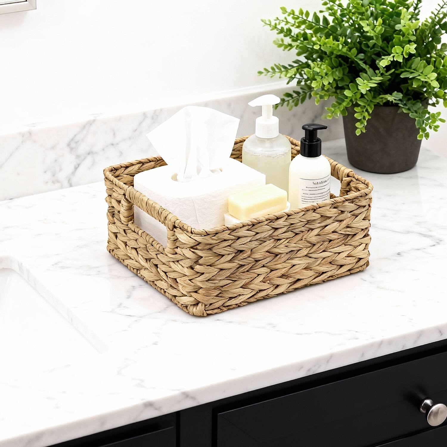 Back. Garnen - Woven Baskets Storage 11" Wicker Basket for Organizing, Woven Storage Baskets for Shelves Closet Pantry Kitchen Bathroom - Brown.