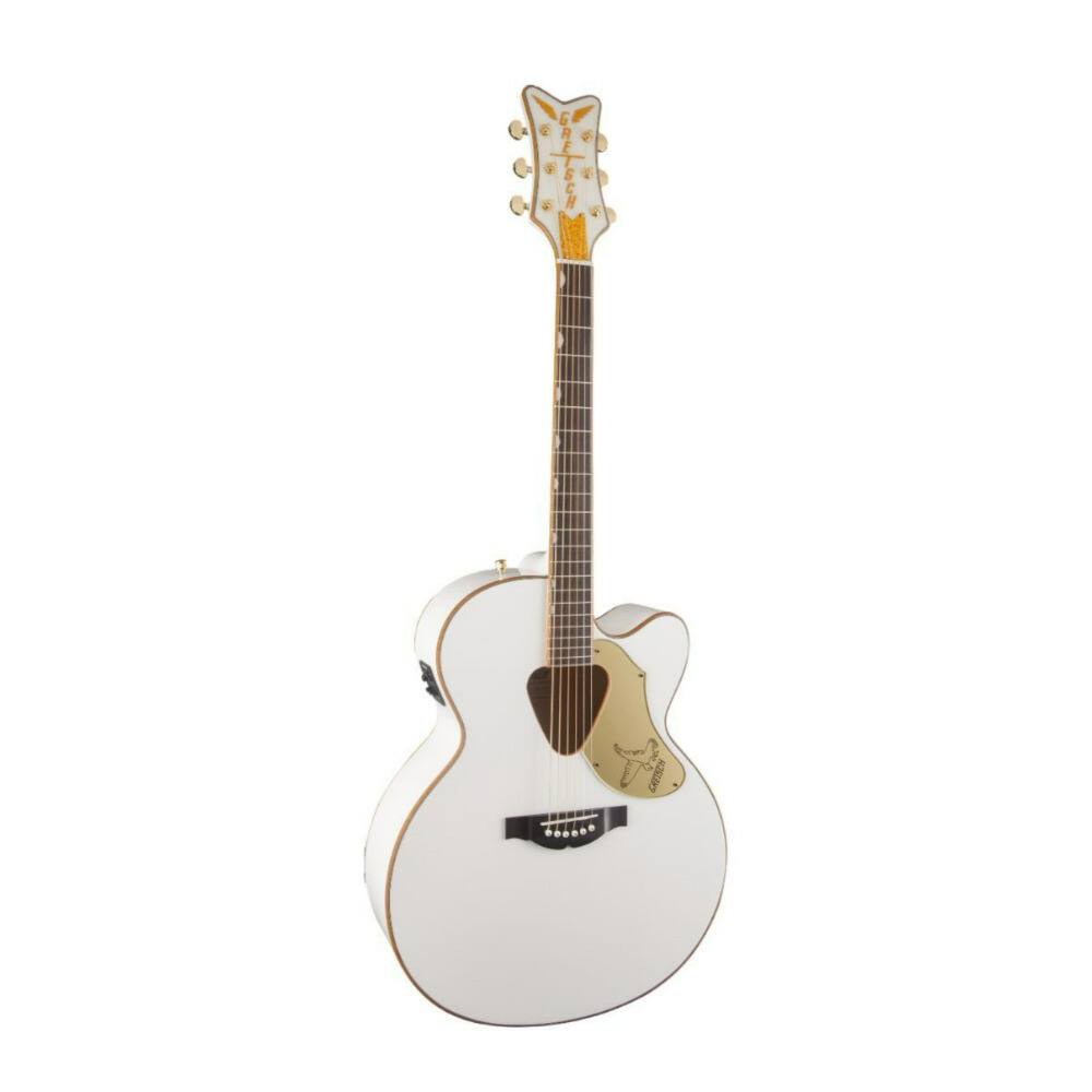 Angle. Gretsch - Gretsch Guitars G5022CWFE Rancher Falcon 6 String White Acoustic Electric Guitar.