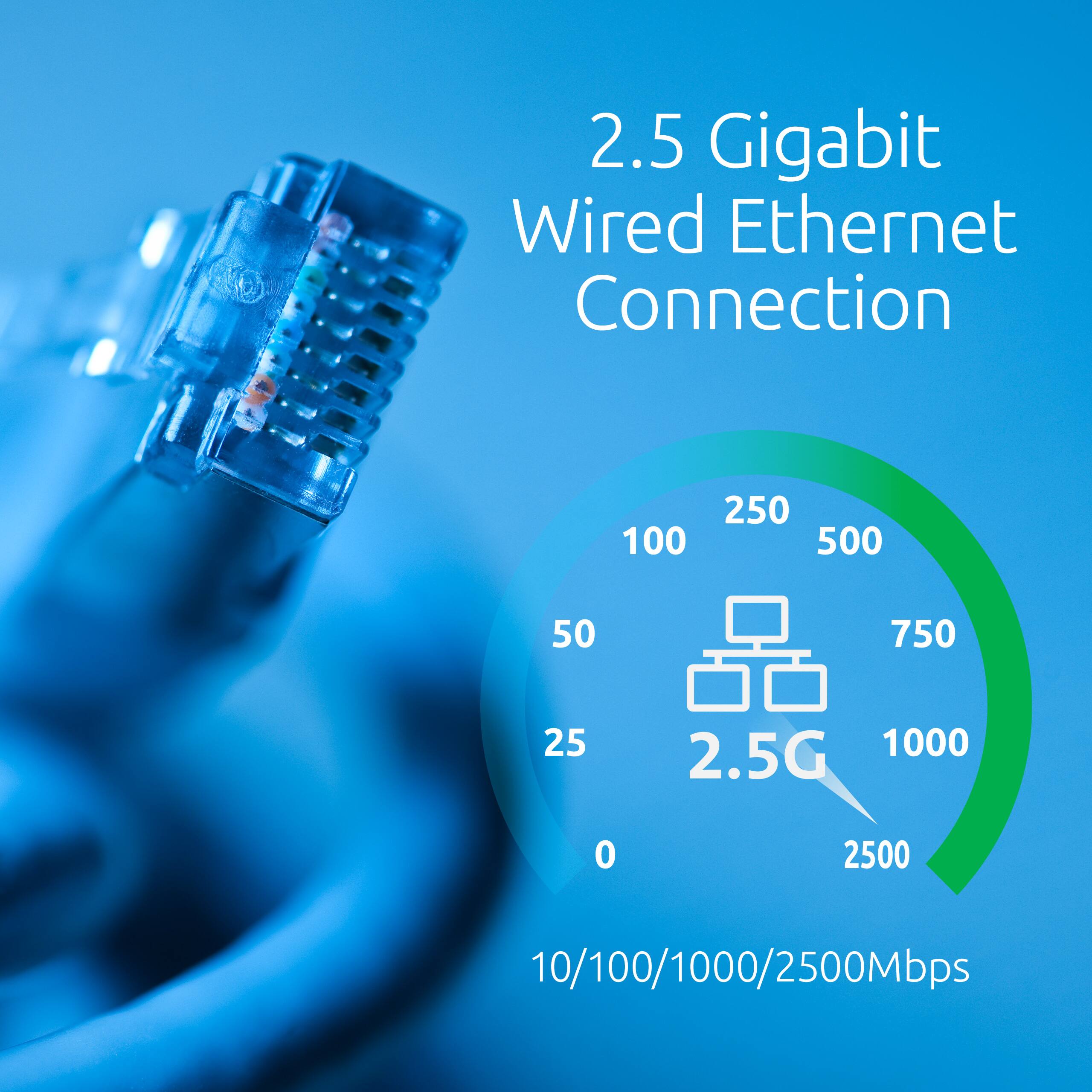 2.5 Gigabit Wired Ethernet Connection

2.5G

10/100/1000/2500Mbps