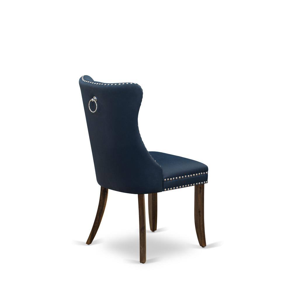 Left. East West Furniture - Parson Chairs - Navy Blue faux leather Upholstered - Grey.
