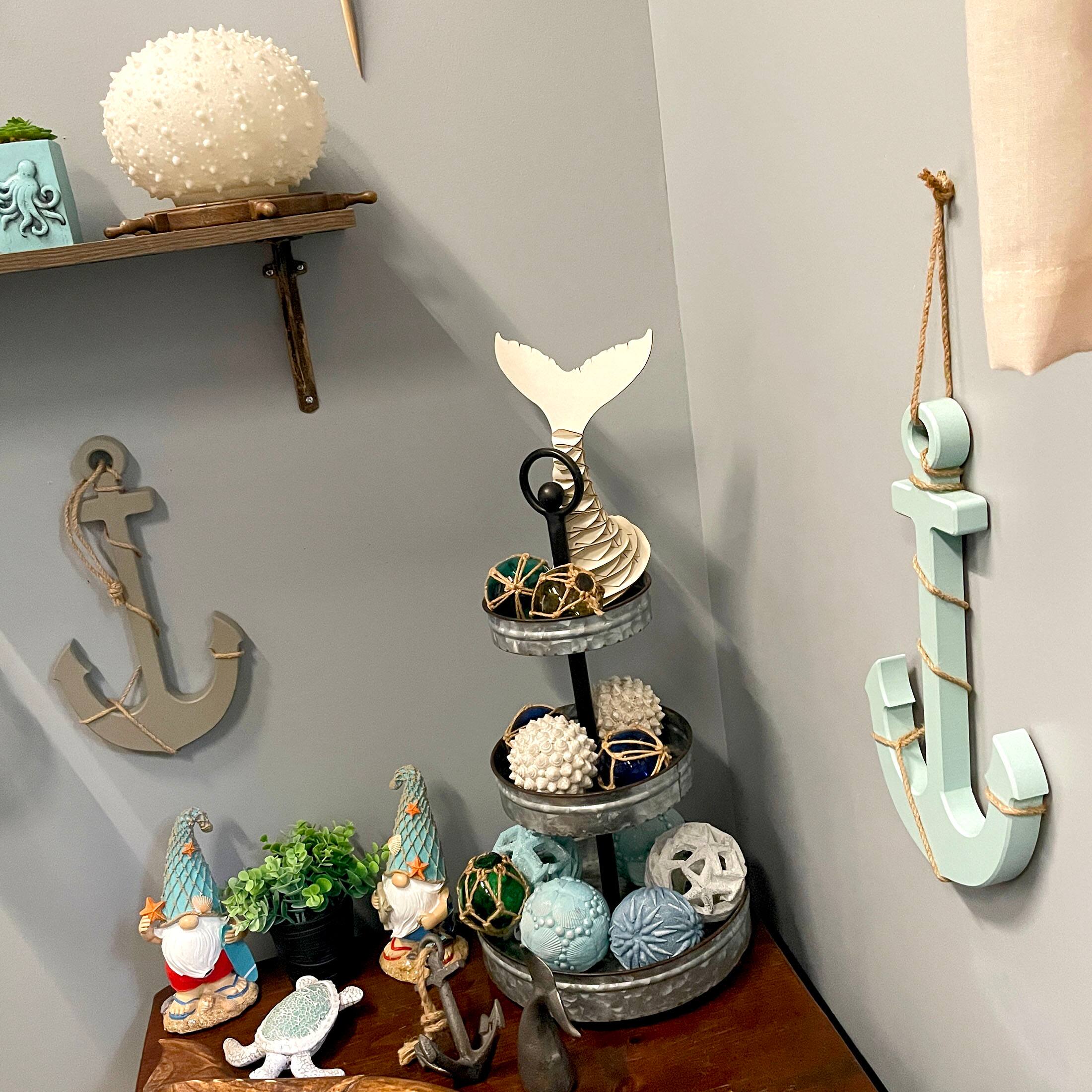 Alt View 3. Chesapeake Bay - Set of 2 Wood Nautical Wall Anchors 15in Rope Beach Coastal Decor Blue Gray - Multicolored.