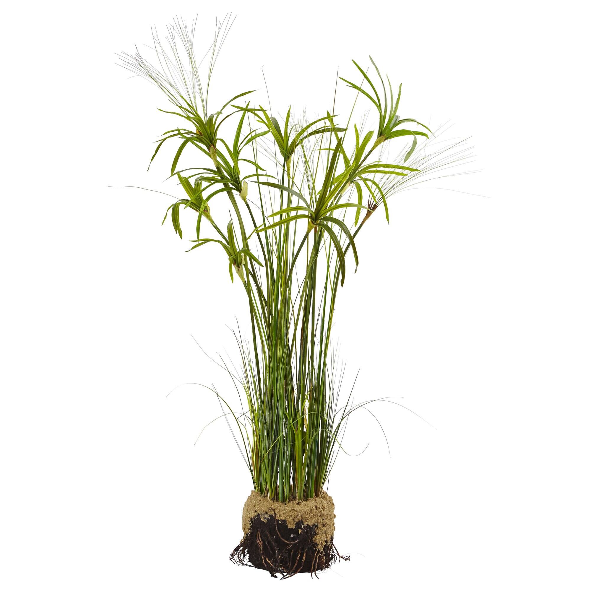 Front. BreeBe - 4' Papyrus Plant with Faux Soil - Green.