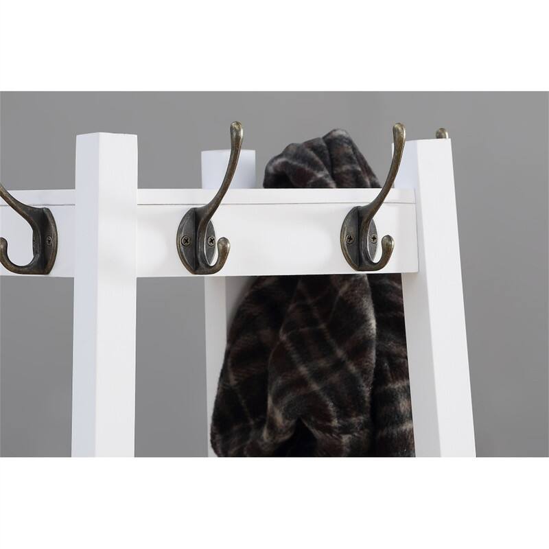 Back. ALEXOUN - Coat Rack with 3-Tier Storage Shelves - Wood, Big Hooks for Coats, Scarves, Jackets, Extra Storage for Home - White.