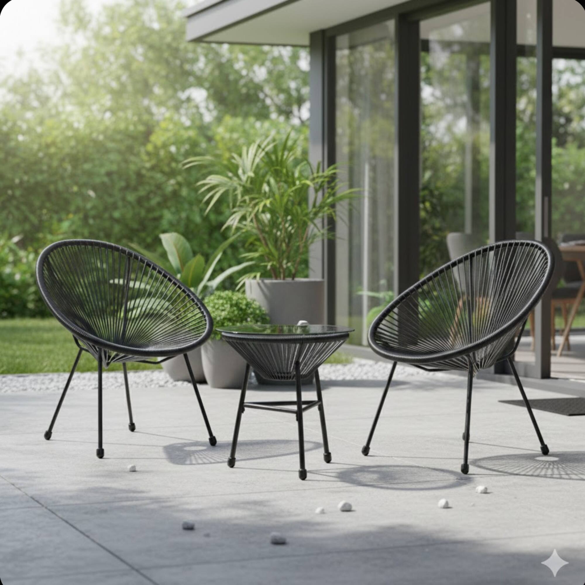 Left. Mondawe - 3-Piece Acapulco Wicker Patio Bistro Set with 2 Chairs & Glass Table - Black.