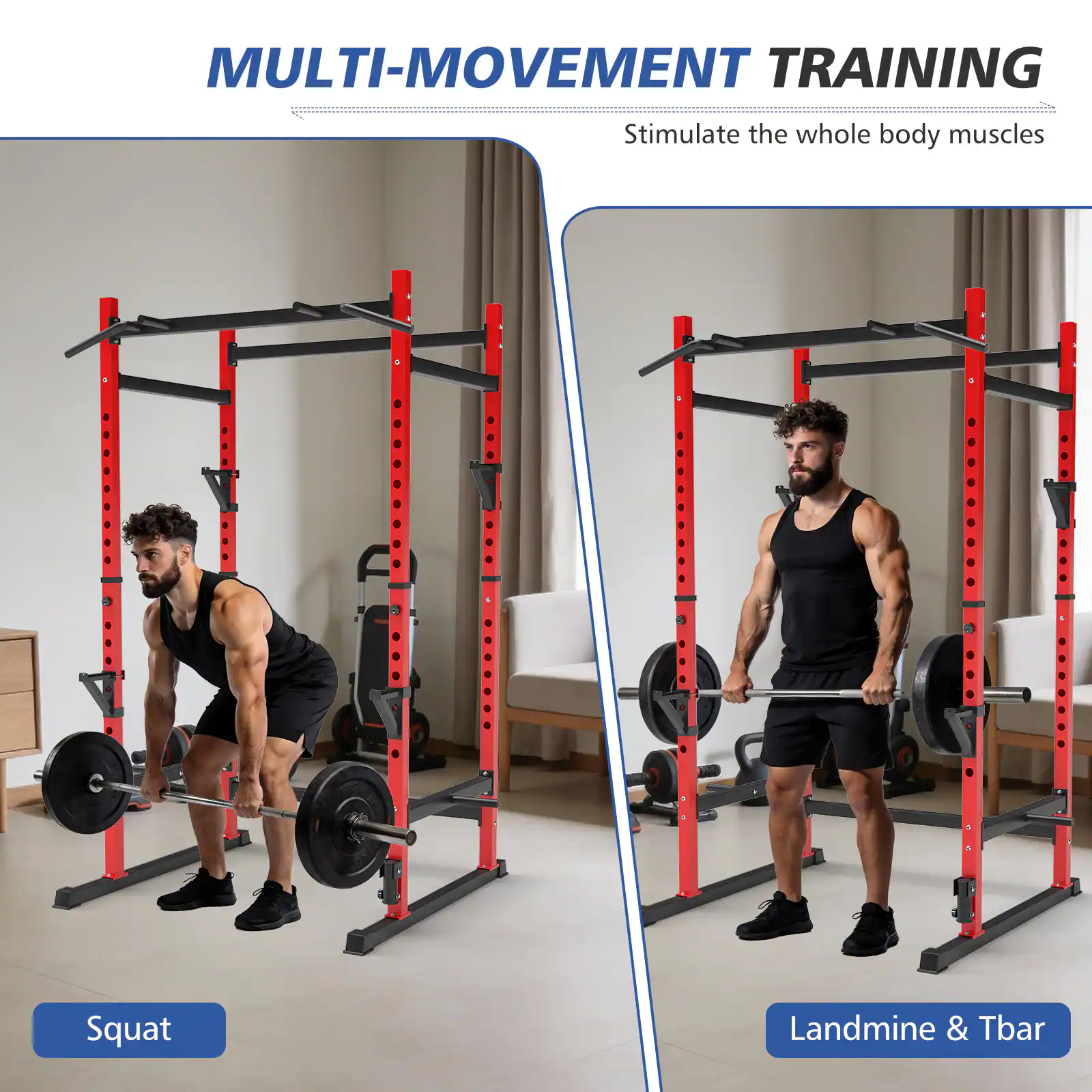 MULTI-MOVEMENT TRAINING  
Stimulate the whole body muscles  

Squat  
Landmine & Tbar