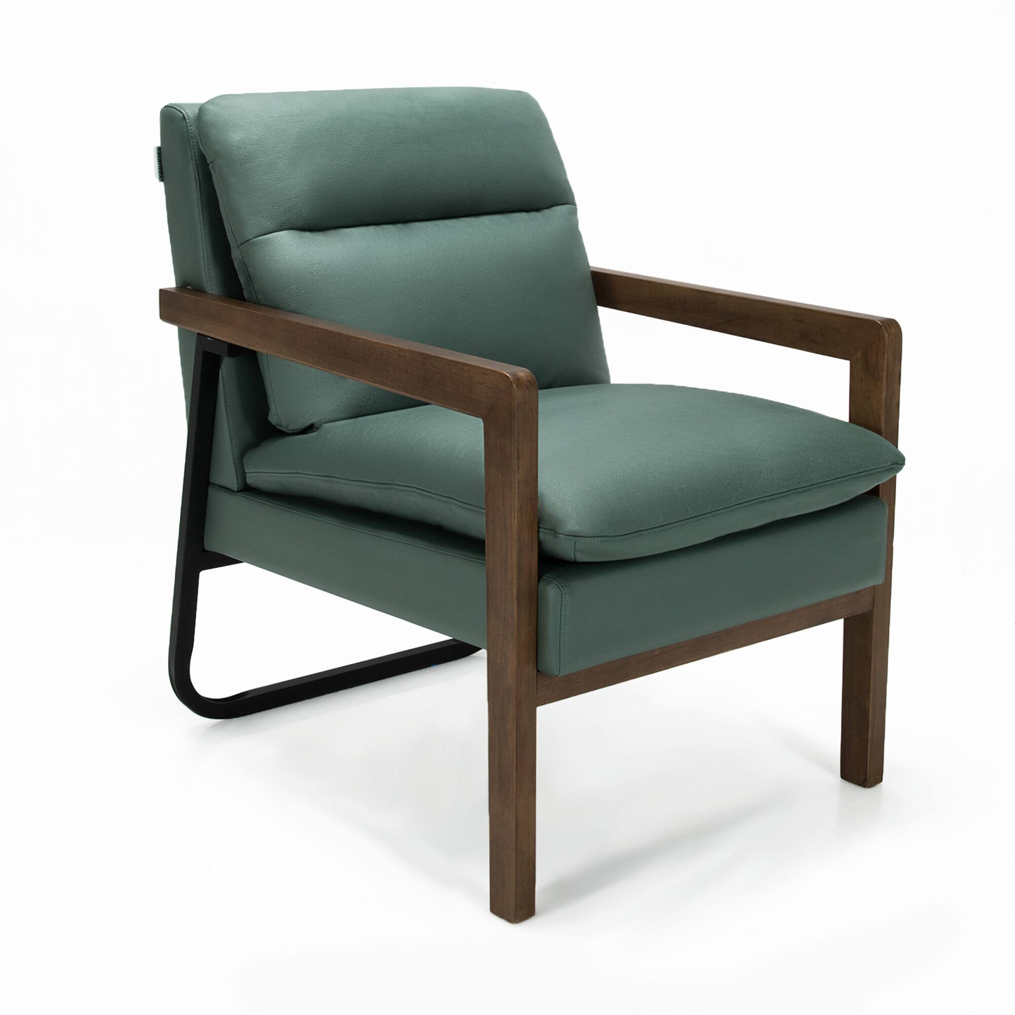 Alt View 9. Gymax - Gymax Set of 2 Single Sofa Chair Leisure Accent Chair w/ Wooden Armrests & Legs Green - Green.