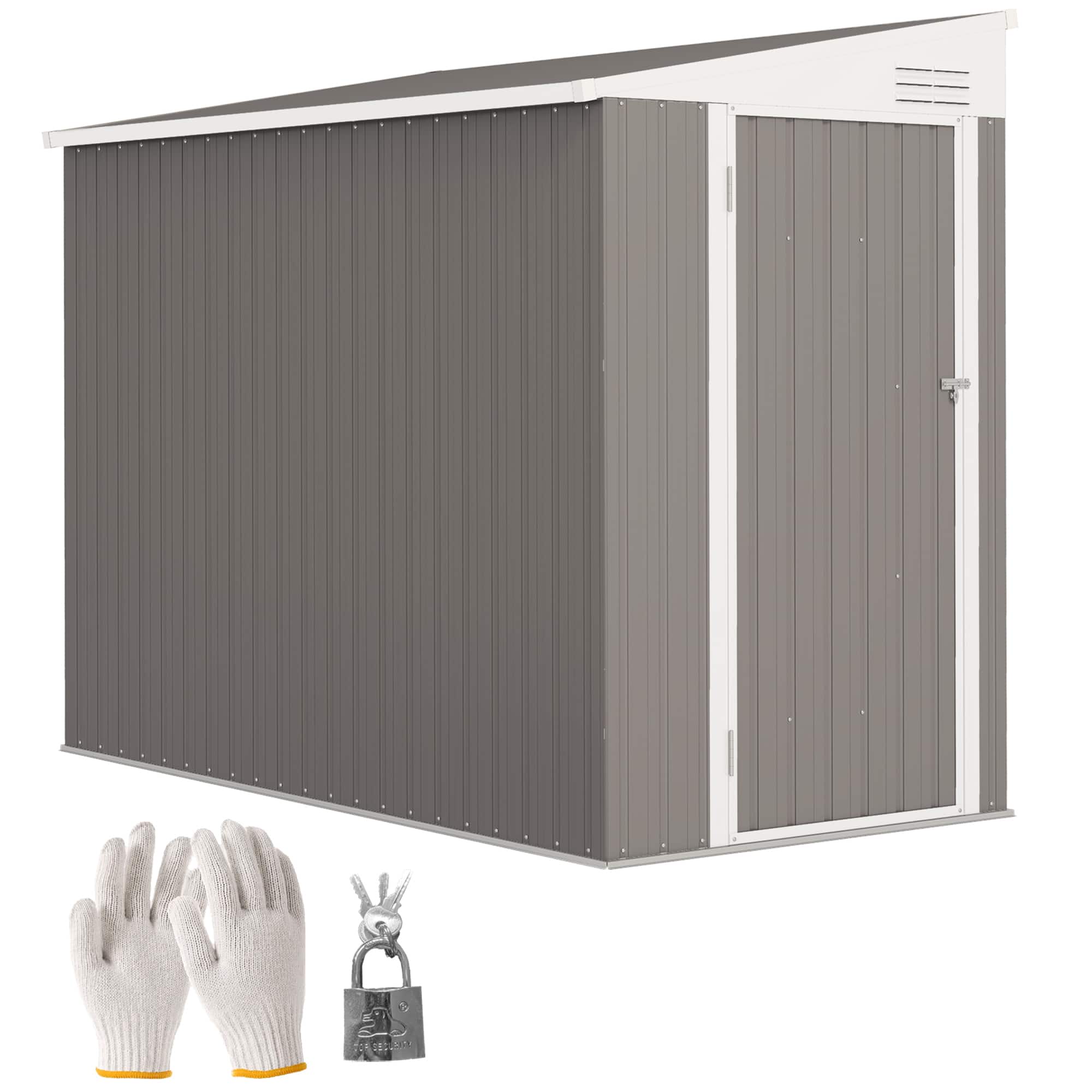 Outsunny - x 8' Lean to Garden Storage Shed, Outdoor Metal Tool House with Lockable Door Vents for Backyard Patio Lawn