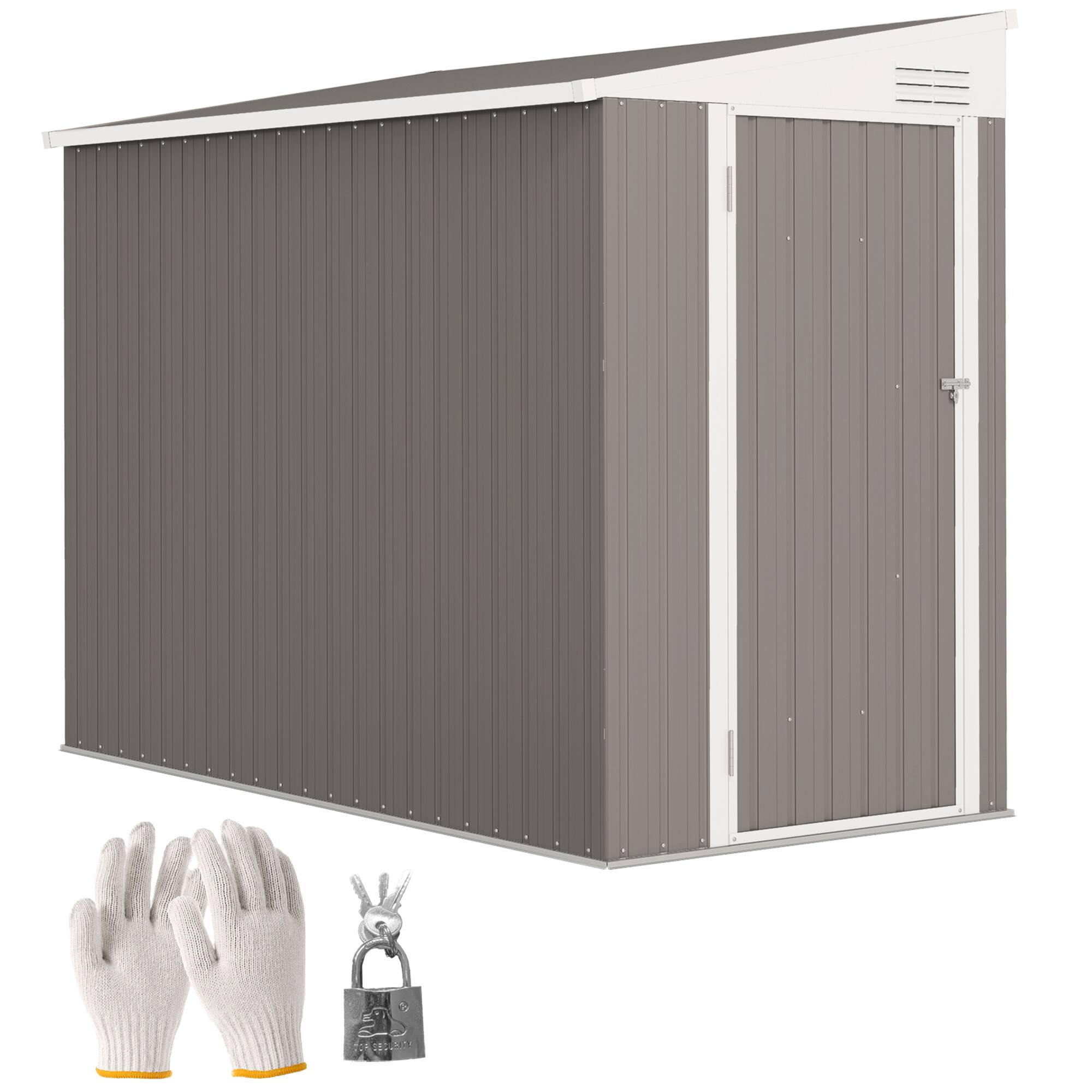 Front. Outsunny - x 8' Lean to Garden Storage Shed, Outdoor Metal Tool House with Lockable Door Vents for Backyard Patio Lawn.