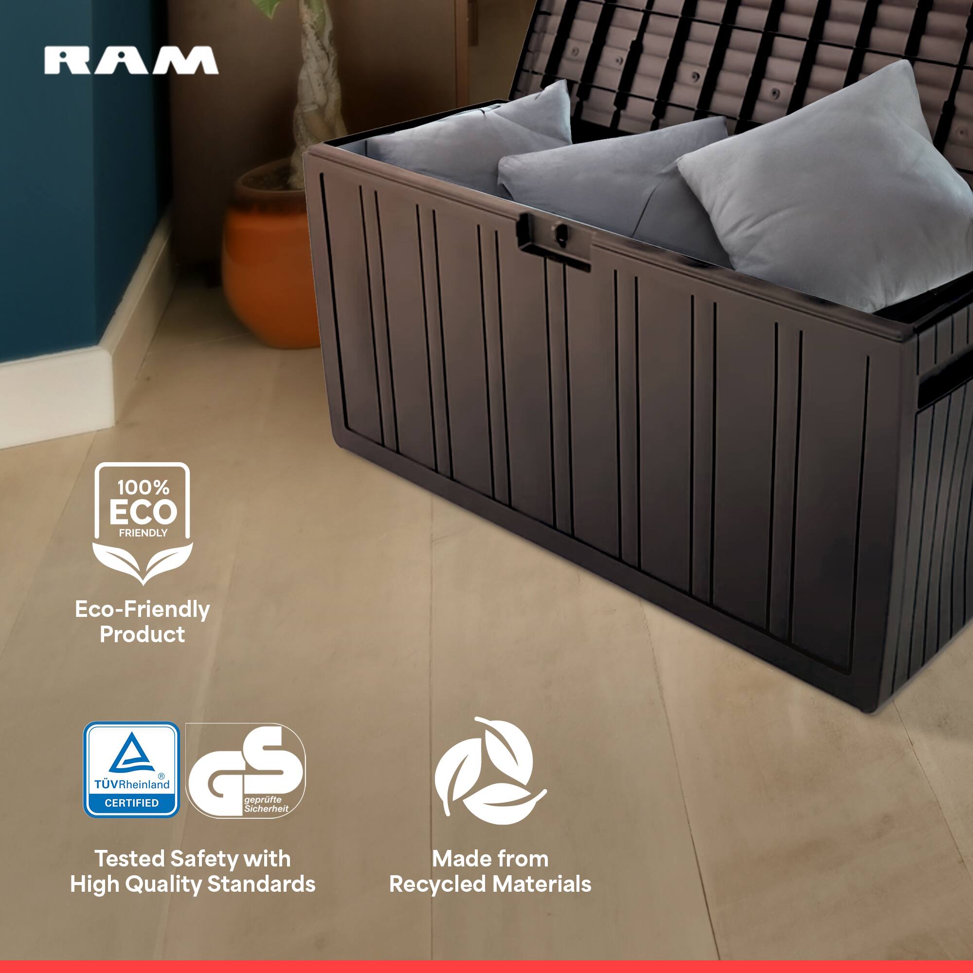 RAM

100% ECO FRIENDLY

Eco-Friendly Product

TUVRheinland CERTIFIED

Tested Safety with High Quality Standards

Made from Recycled Materials