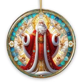 OrnamentallyYou - Majestic Holy Santa Stained Glass Themed Ceramic Ornament Handcrafted Angelic Christmas Decor - Multi-colored