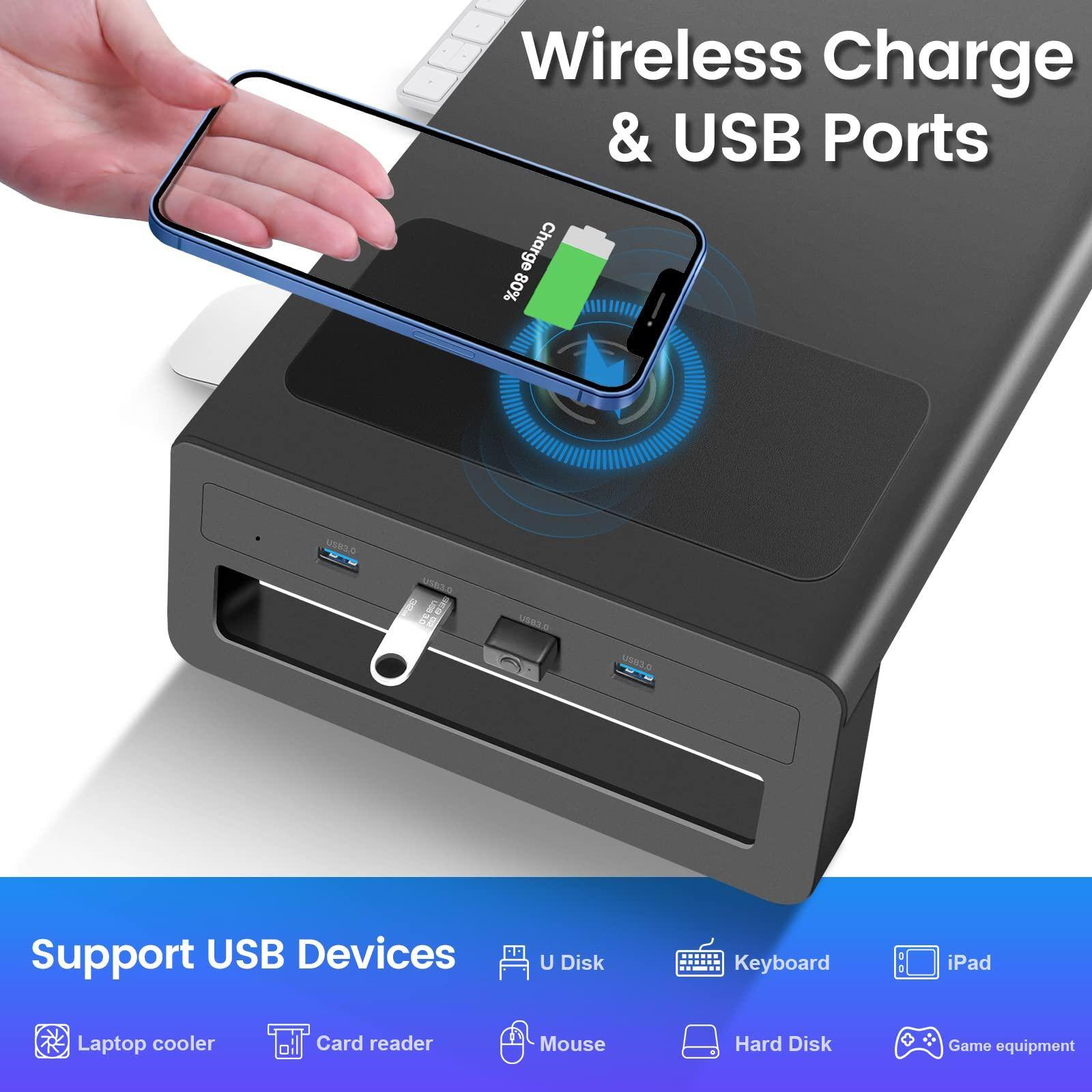 Wireless Charge & USB Ports

Support USB Devices
- U Disk
- Keyboard
- iPad
- Laptop cooler
- Card reader
- Mouse
- Hard Disk
- Game equipment