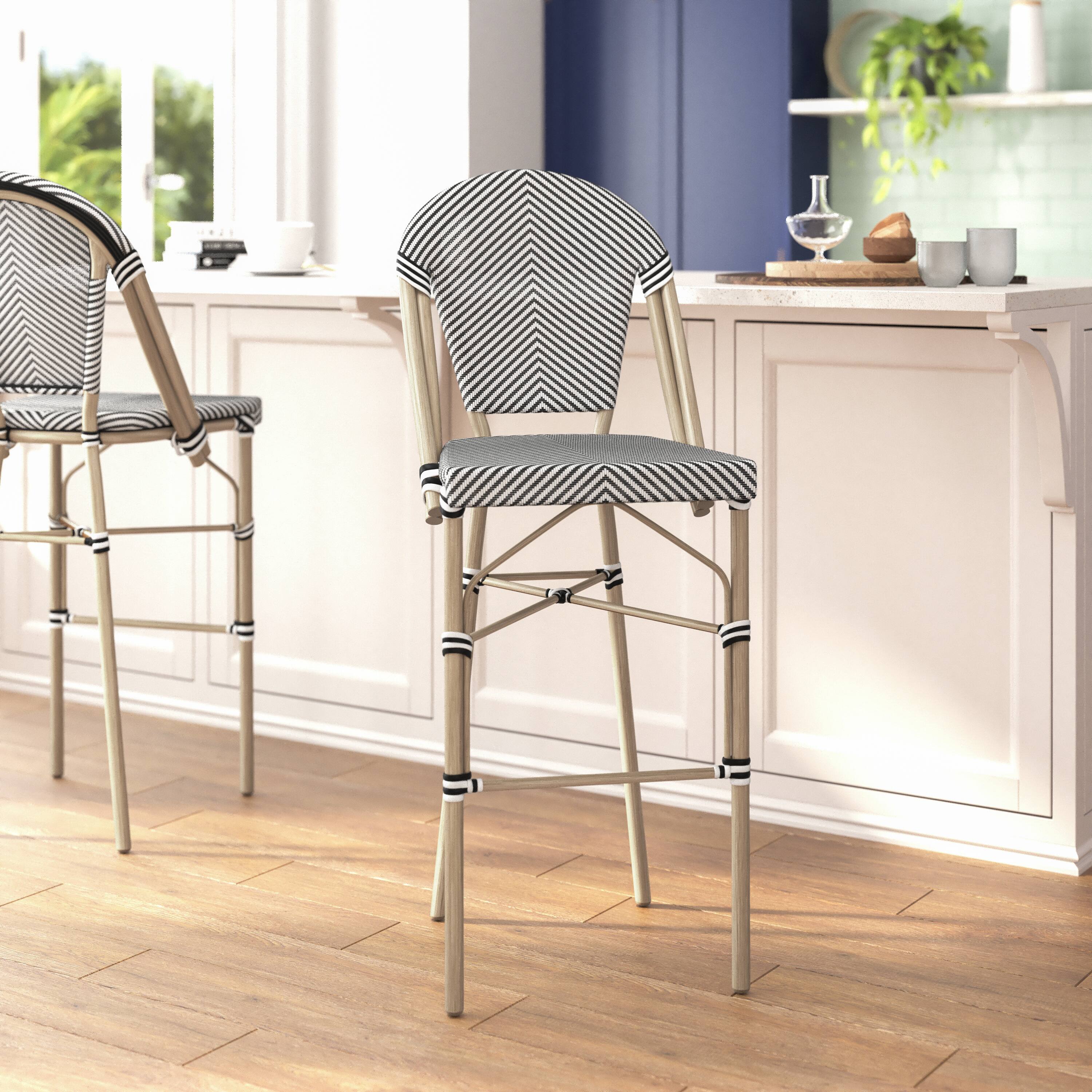 Alt View 2. Flash Furniture - Marseille Stackable Indoor/Outdoor Bistro 30" High Barstool, Commercial Grade, Black/White and Light Bamboo Finish - White.