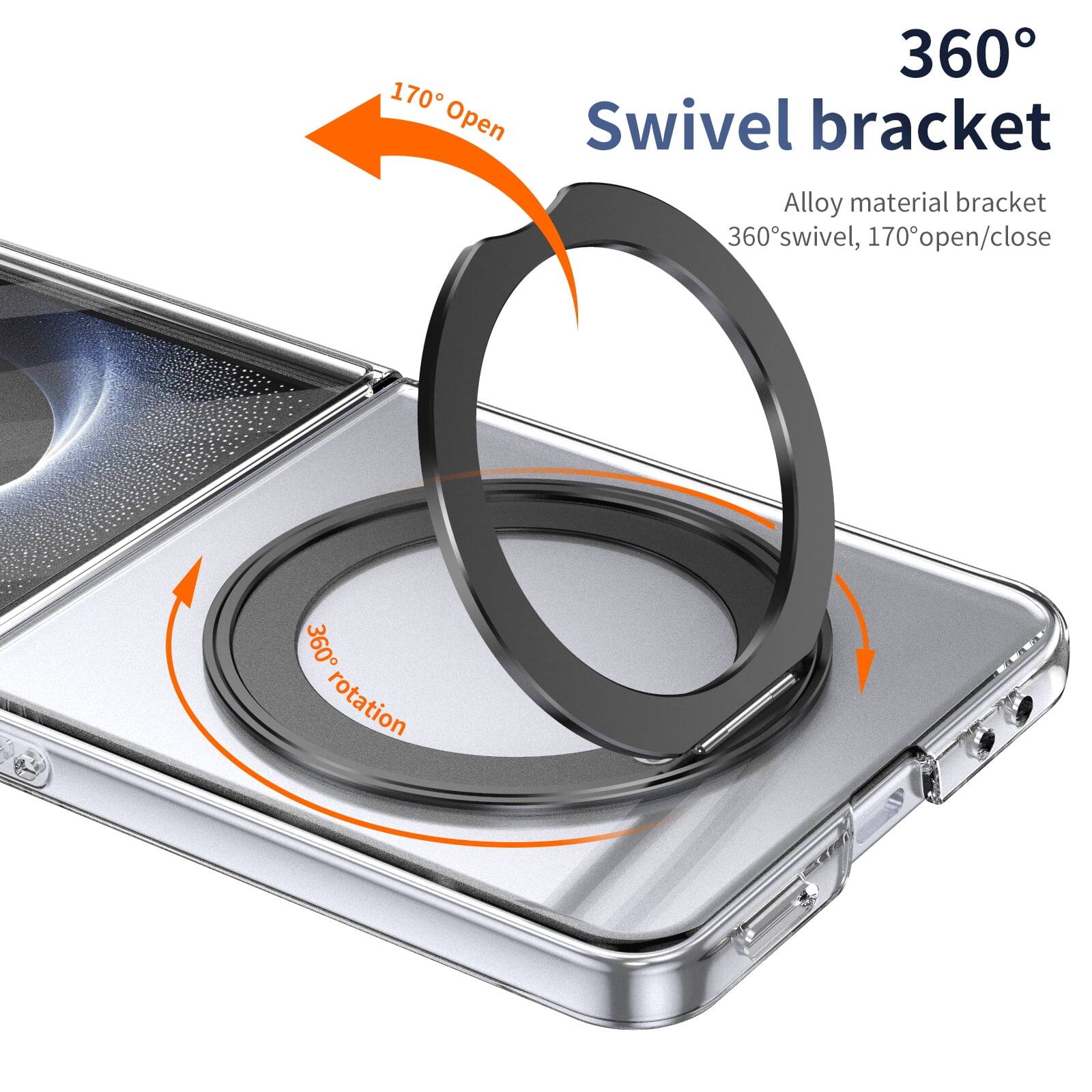 360° Swivel bracket  
Alloy material bracket  
360° swivel, 170° open/close  
170° Open  
360° rotation