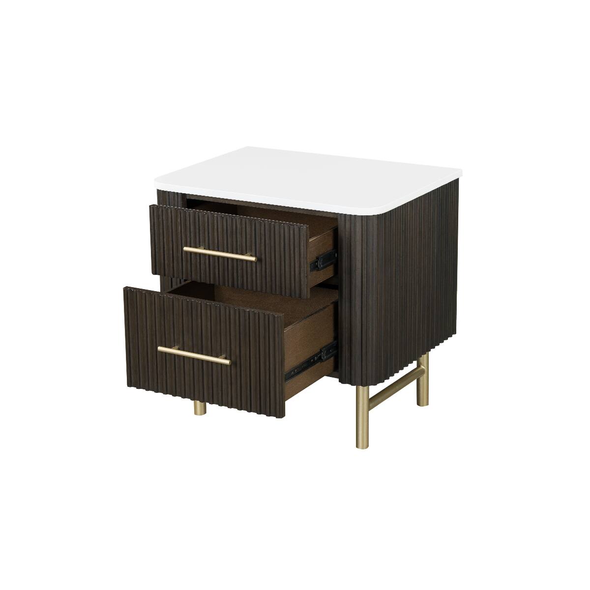 Alt View 1. Loheer - Loheer Espresso Nightstand with White Marble Top and Two Drawers - Espresso and White Marble.
