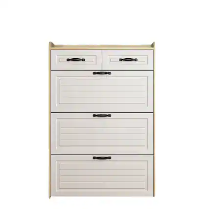 Front. Spaco - Narrow Shoe Cabinet With 3 Flip Drawers, Shoe Cabinet With 2 Drawers, Slim Shoe Organizer Rack For Entryway - Brown.