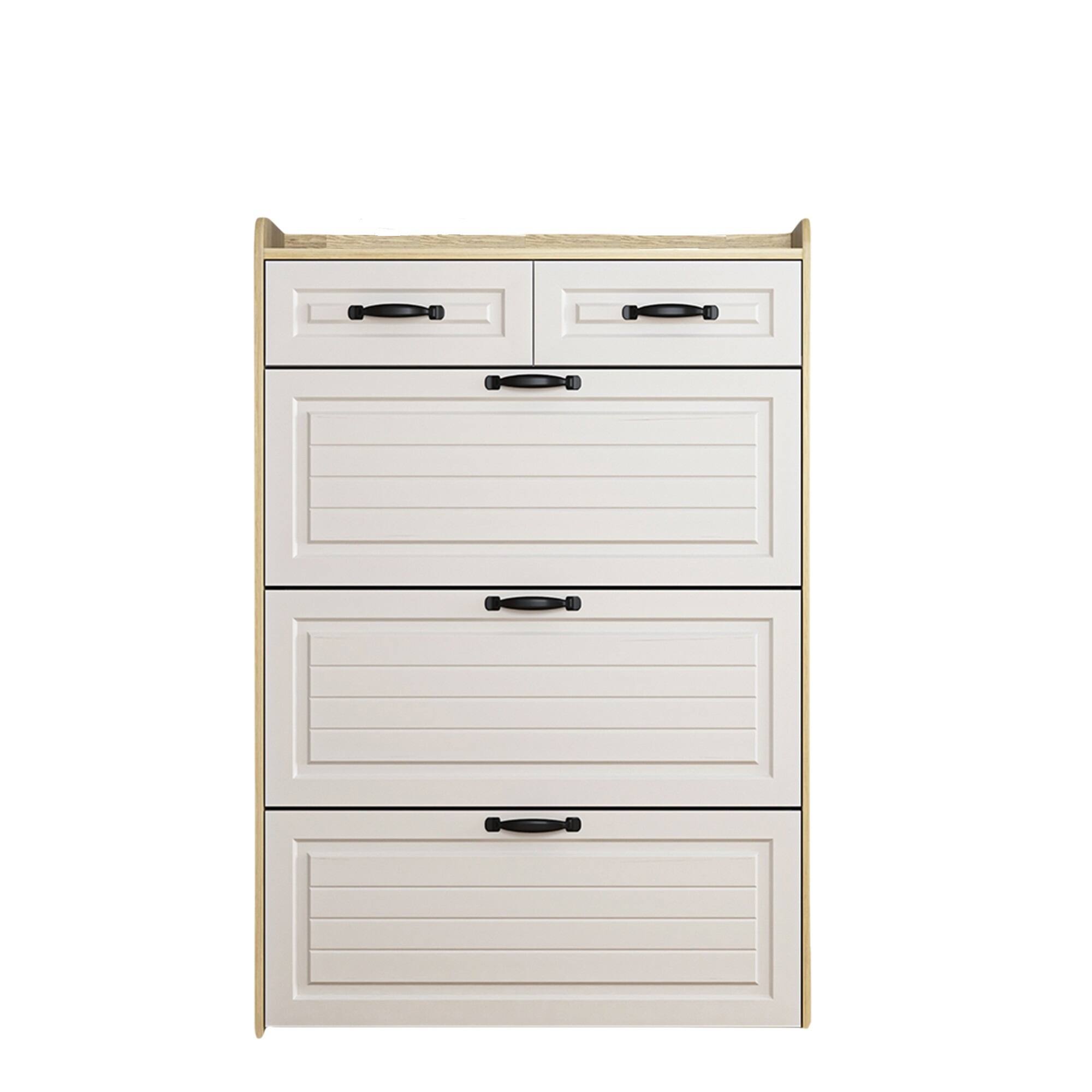 Front. Spaco - Narrow Shoe Cabinet With 3 Flip Drawers, Shoe Cabinet With 2 Drawers, Slim Shoe Organizer Rack For Entryway - Brown.