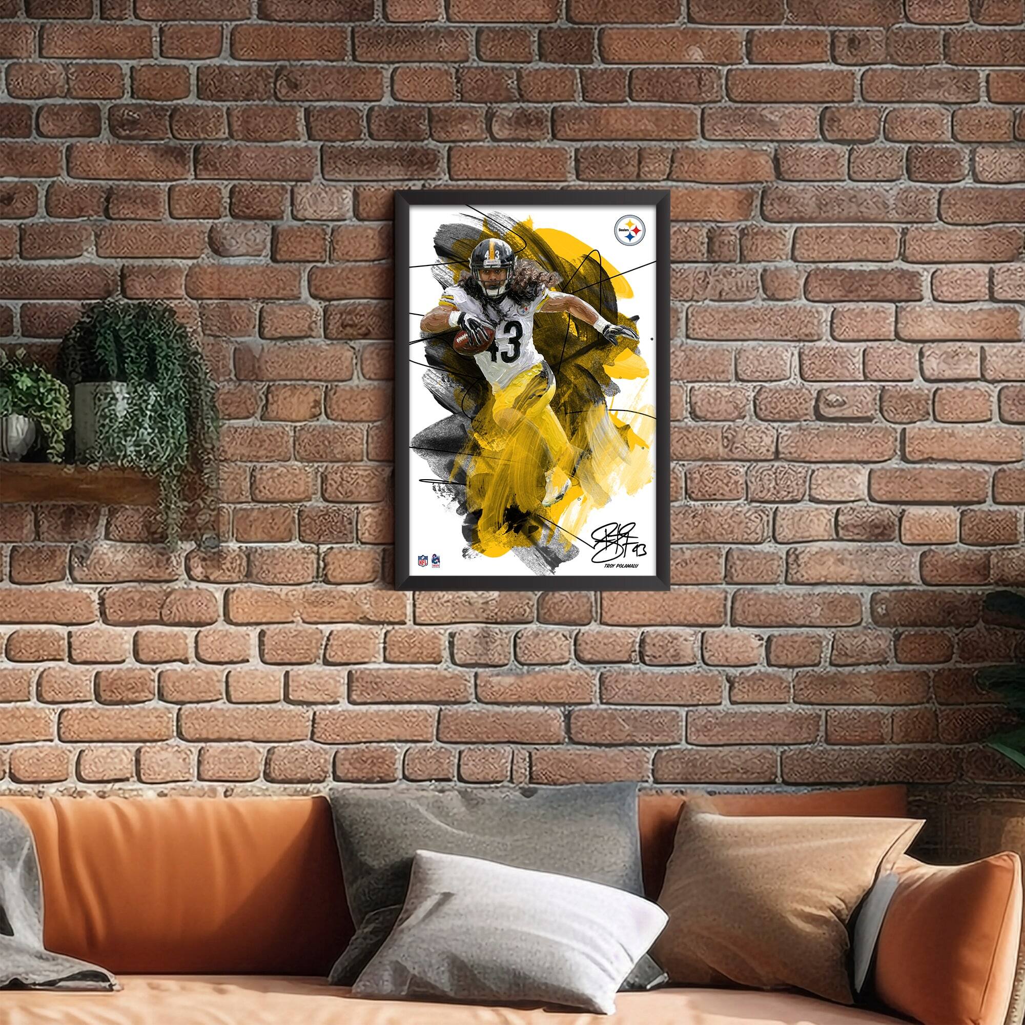 Alt View 1. Sporticulture - Troy Polamalu Pittsburgh Steelers 27" x 39" Brush Stroke Player Framed Art Print - Multicolor.