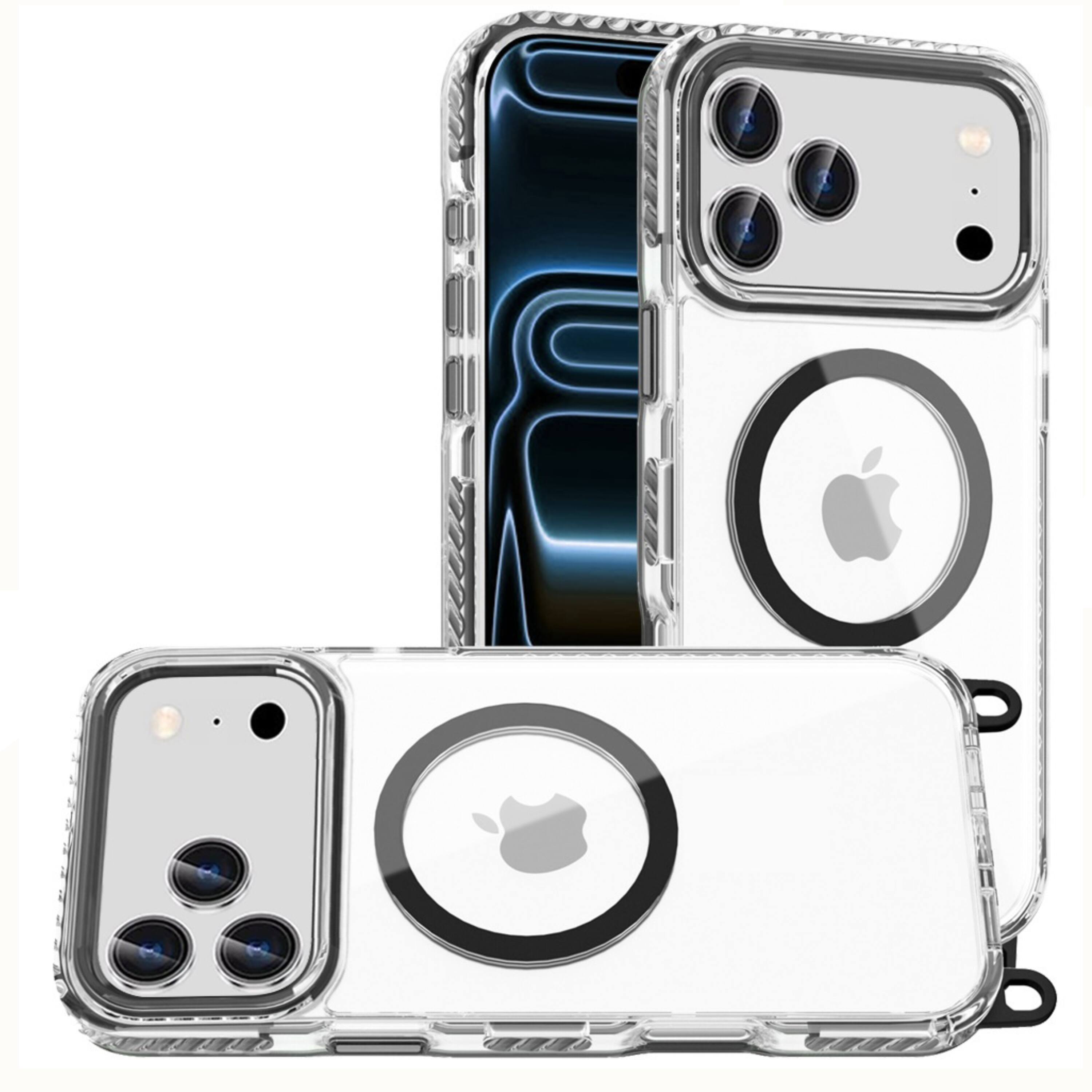 Angle. Kitcheniva - Long Lanyard Protective Case With Tempered Glass For iPhone 17 Pro Black - Black.